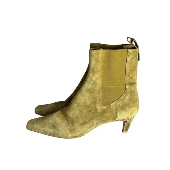 Reformation Roberta Ankle Boots Olive Suede Pointed Snip-Toe Kitten Heel 9.5 - Picture 6 of 9
